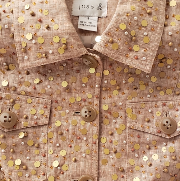 Just B Linen Sequined Jacket,Size S - Picture 3 of 10
